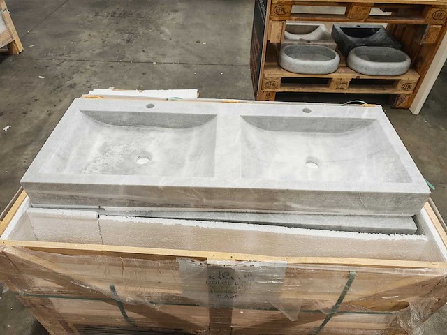 Natuursteen grey marmer dubbele wastafel 120x46x10 cm - afbeelding 1 van  4