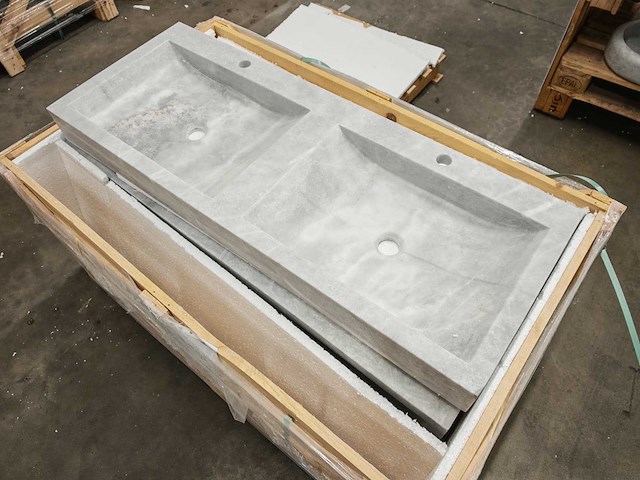 Natuursteen grey marmer dubbele wastafel 120x46x10 cm - afbeelding 3 van  4