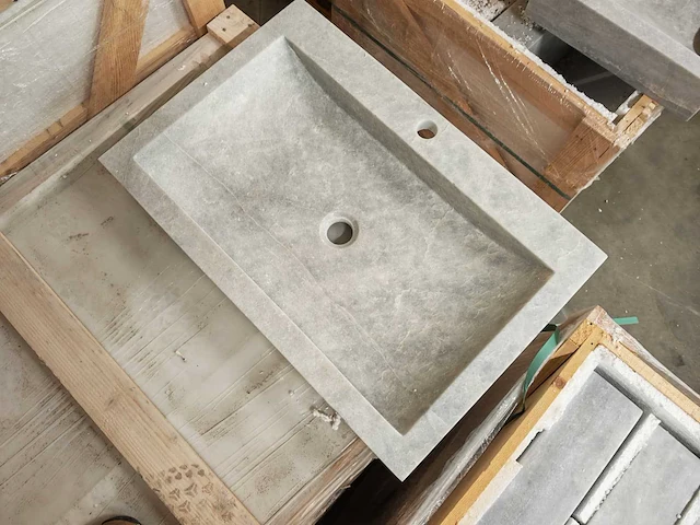 Natuursteen grey marmer wastafel 70x46x10 cm - afbeelding 3 van  6
