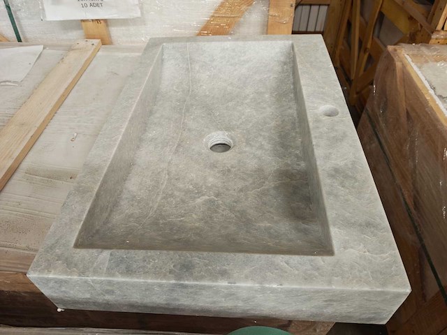 Natuursteen grey marmer wastafel 70x46x10 cm - afbeelding 4 van  6