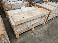 Natuursteen light travertin dubbele wastafel 120x40x10 cm - afbeelding 2 van  5