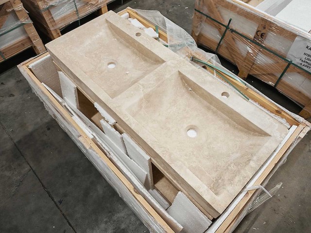 Natuursteen light travertin dubbele wastafel 120x46x10 cm - afbeelding 5 van  7