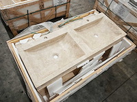 Natuursteen light travertin dubbele wastafel 120x46x10 cm - afbeelding 6 van  7