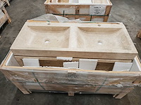 Natuursteen light travertin dubbele wastafel 120x46x10 cm