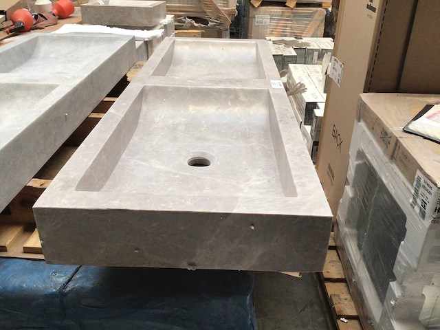 Natuursteen marmer beige dubbele wastafel 120x40 cm - afbeelding 1 van  4