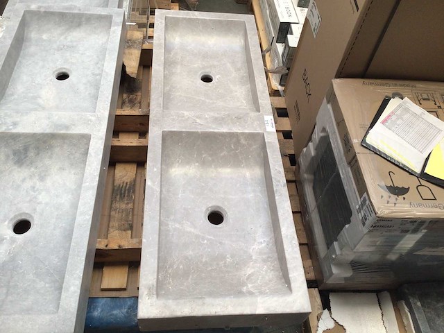 Natuursteen marmer beige dubbele wastafel 120x40 cm - afbeelding 3 van  4
