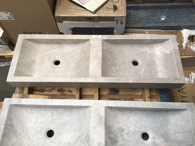 Natuursteen marmer beige dubbele wastafel 120x40 cm - afbeelding 2 van  4