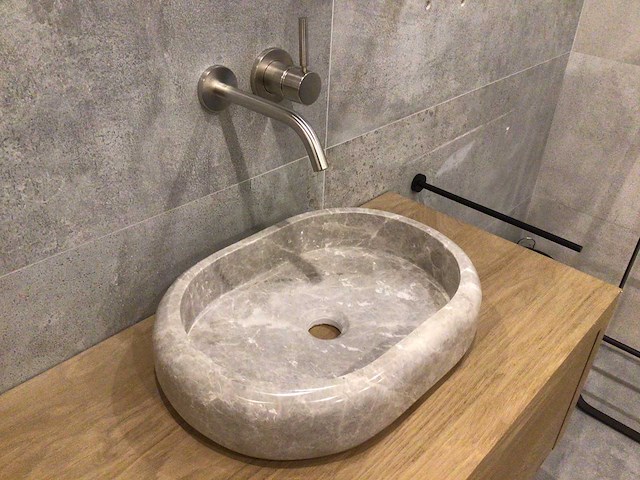 Natuursteen marmer beige oval wastafel 47x34x10 cm 2 stuks - afbeelding 4 van  4