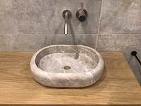 Natuursteen marmer beige oval wastafel 47x34x10 cm - afbeelding 1 van  4