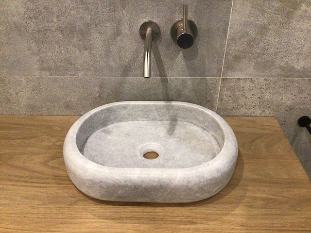 Natuursteen marmer grey oval wastafel 47x34x10 cm - afbeelding 1 van  2