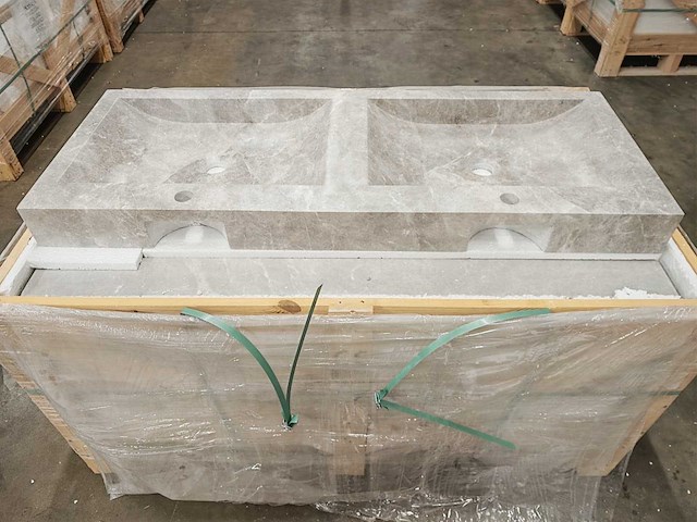Natuursteen marmer grey/beige dubbele wastafel 120x46x10 cm - afbeelding 6 van  6