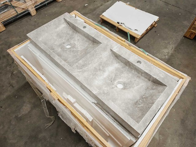 Natuursteen marmer grey/beige dubbele wastafel 120x46x10 cm - afbeelding 4 van  6