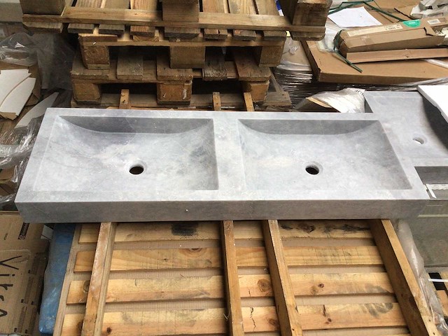 Natuursteen marmer grijs dubbele wastafel 120x40 cm - afbeelding 1 van  2