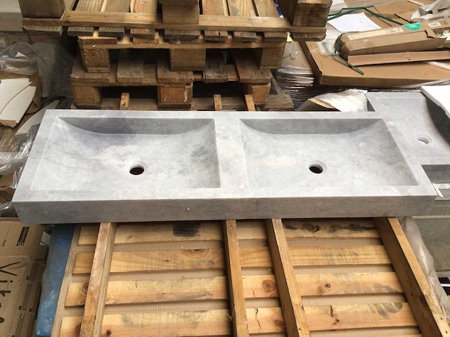 Natuursteen marmer grijs dubbele wastafel 120x40 cm - afbeelding 2 van  2