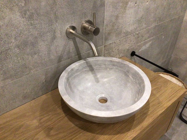 Natuursteen marmer grijs wastafel 40,6x15 cm - afbeelding 3 van  5