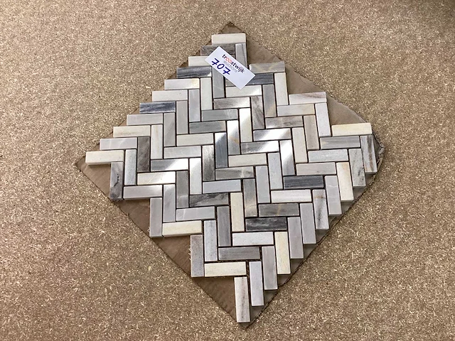 Natuursteen marmer grijs/wit visgraat mozaïektegel 30x30 cm 28 stuks - afbeelding 3 van  6