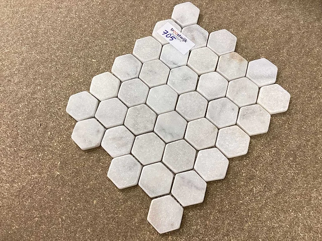 Natuursteen marmer wit hexagon 28x33,5 cm mozaïektegel 45 stuks - afbeelding 3 van  6