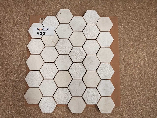 Natuursteen marmer wit hexagon 5x5 cm mozaïektegel 19 stuks - afbeelding 1 van  5