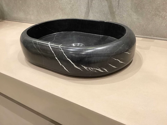 Natuursteen marmer zwart ovaal waskom 47x34x10 cm - afbeelding 8 van  17
