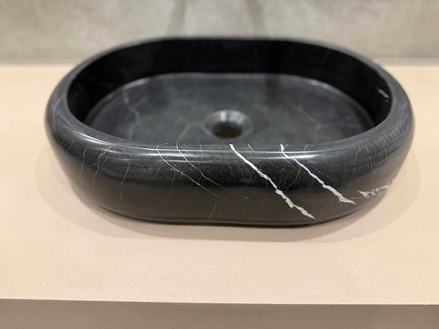 Natuursteen marmer zwart ovaal waskom 47x34x10 cm - afbeelding 1 van  17