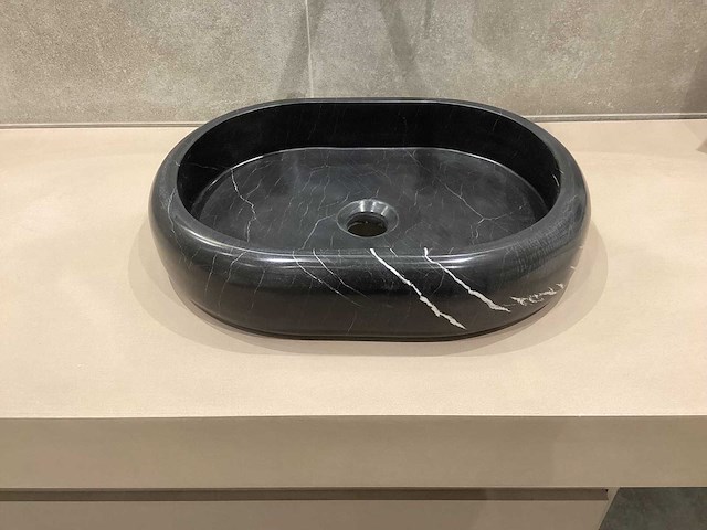 Natuursteen marmer zwart ovaal waskom 47x34x10 cm - afbeelding 4 van  17