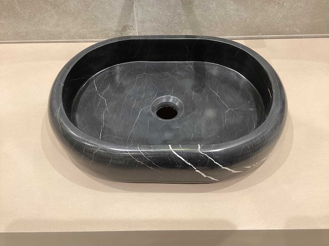 Natuursteen marmer zwart ovaal waskom 47x34x10 cm - afbeelding 7 van  17