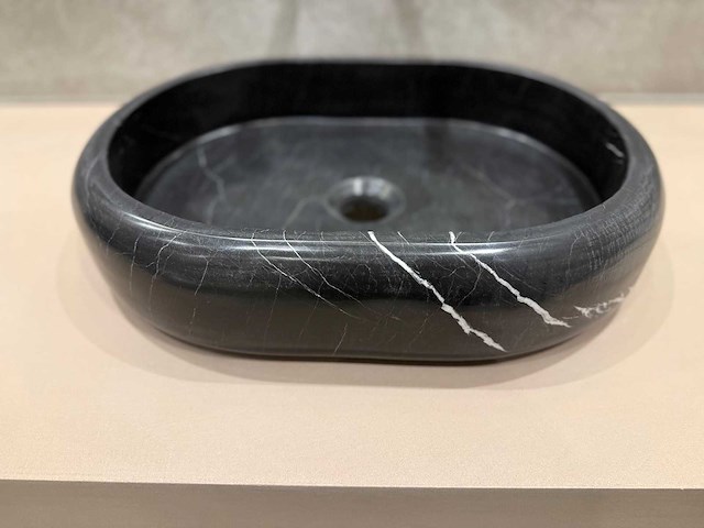 Natuursteen marmer zwart ovaal waskom 47x34x10 cm - afbeelding 1 van  17