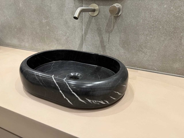 Natuursteen marmer zwart ovaal waskom 47x34x10 cm - afbeelding 11 van  17