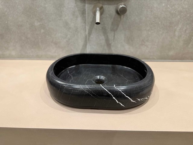 Natuursteen marmer zwart ovaal waskom 47x34x10 cm - afbeelding 13 van  17