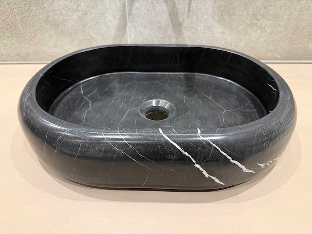 Natuursteen marmer zwart ovaal waskom 47x34x10 cm - afbeelding 14 van  17
