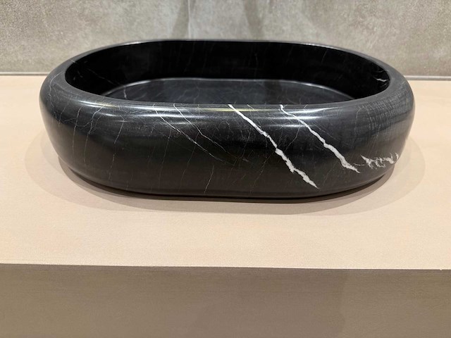 Natuursteen marmer zwart ovaal waskom 47x34x10 cm - afbeelding 15 van  17