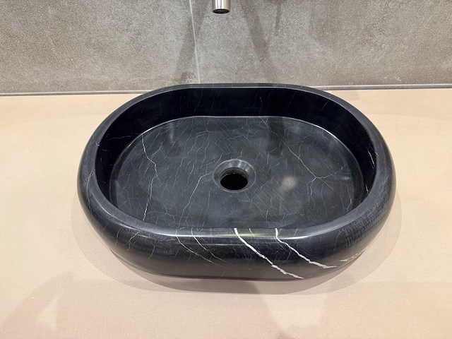 Natuursteen marmer zwart ovaal waskom 47x34x10 cm - afbeelding 17 van  17