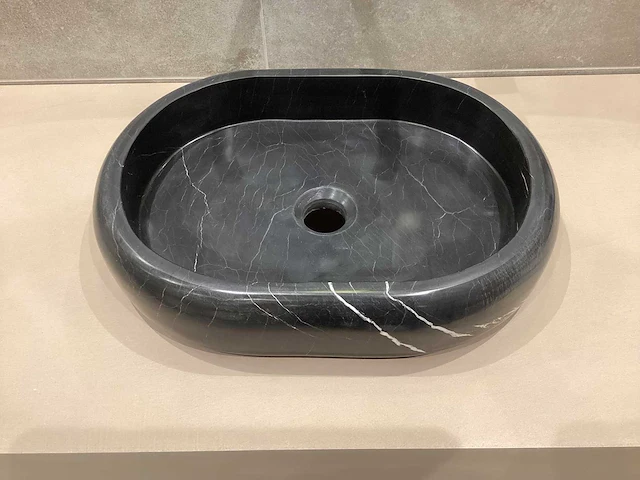 Natuursteen marmer zwart ovaal waskom 47x34x10 cm - afbeelding 15 van  17