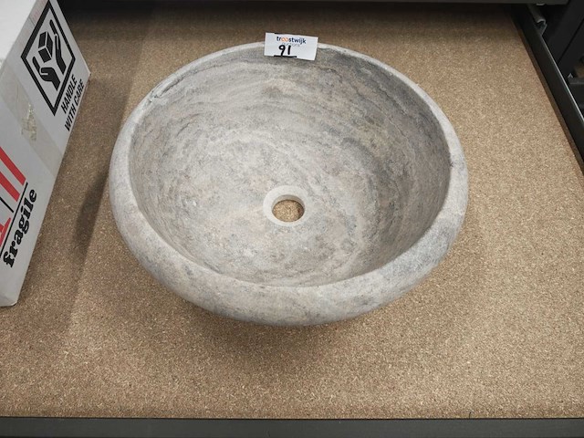 Natuursteen travertin silver waskom 40,6x15 cm - afbeelding 1 van  7