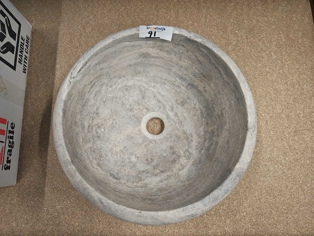 Natuursteen travertin silver waskom 40,6x15 cm - afbeelding 4 van  7
