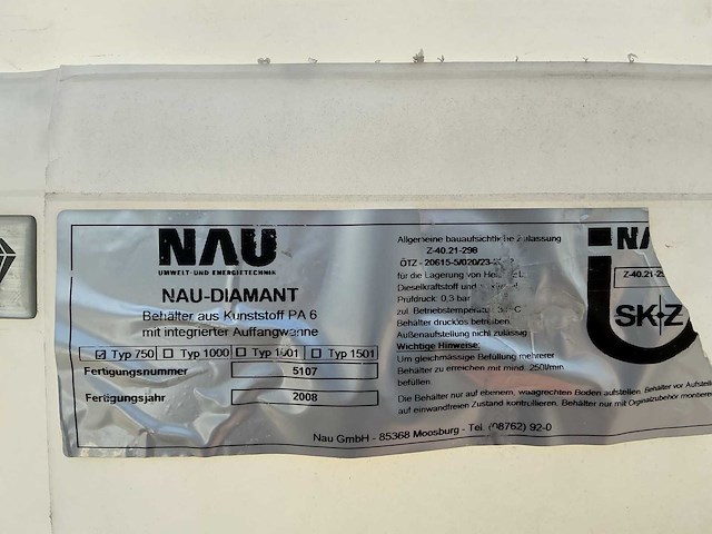 Nau pvc opslagtank voor diesel 750 liter - afbeelding 2 van  3