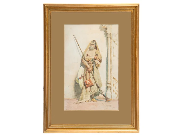 Nazzareno cipriani (1843-1925), portrait of an ottoman, watercolour on paper 54 x 34 cm. (21.26 x 13.39 in.), frame: 78.5 x 58.5 cm. (30.91 x 23.03 in.) - afbeelding 2 van  4