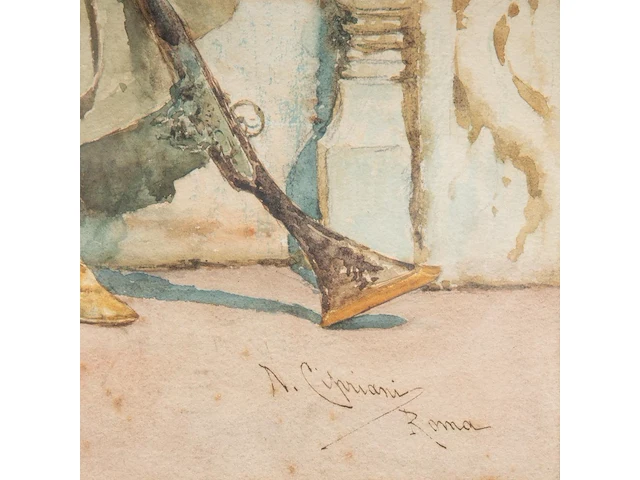 Nazzareno cipriani (1843-1925), portrait of an ottoman, watercolour on paper 54 x 34 cm. (21.26 x 13.39 in.), frame: 78.5 x 58.5 cm. (30.91 x 23.03 in.) - afbeelding 4 van  4