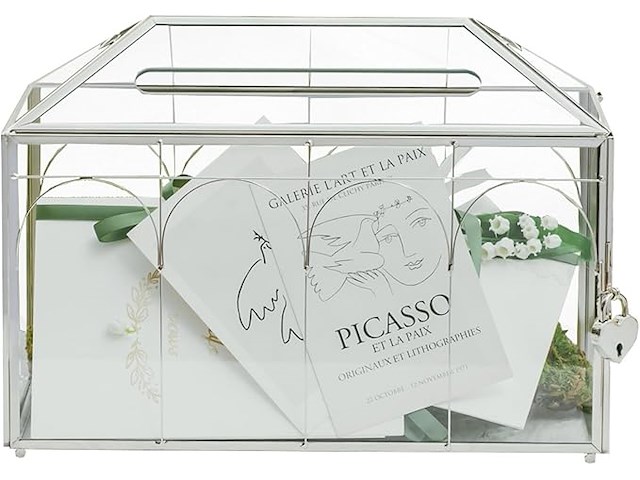 Ncyp glazen kaartendoos met gleuf en slot voor bruiloftsreceptie - afbeelding 1 van  4