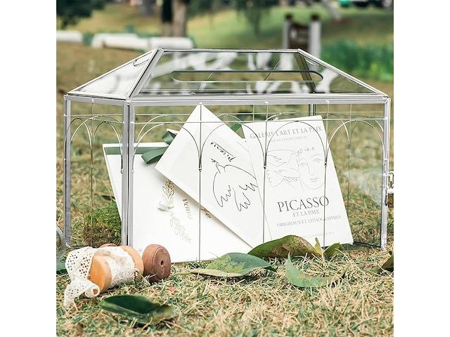 Ncyp glazen kaartendoos met gleuf en slot voor bruiloftsreceptie - afbeelding 4 van  4