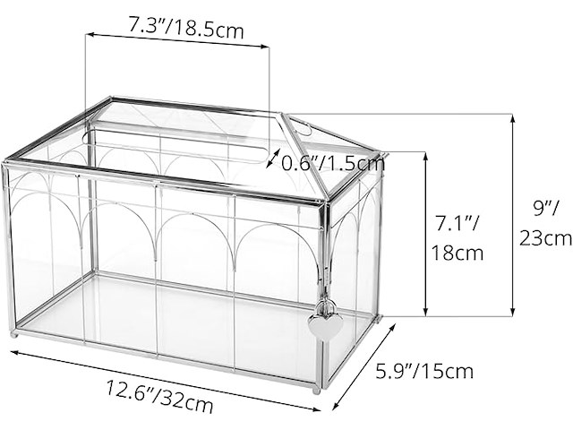 Ncyp glazen kaartendoos met gleuf en slot voor bruiloftsreceptie - afbeelding 2 van  4