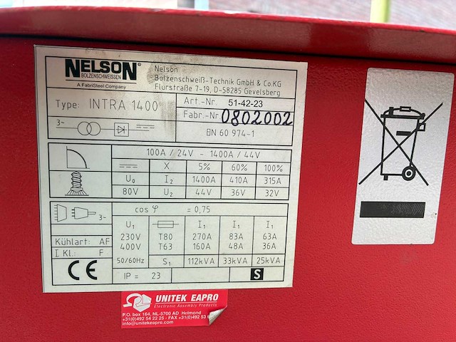 Nelson intra 1400 stiftlasmachine - boutlasmachine - afbeelding 5 van  11