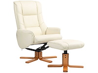 Nepleer gestoffeerde relaxstoel met voetsteun - crèmekleurig - afbeelding 3 van  6