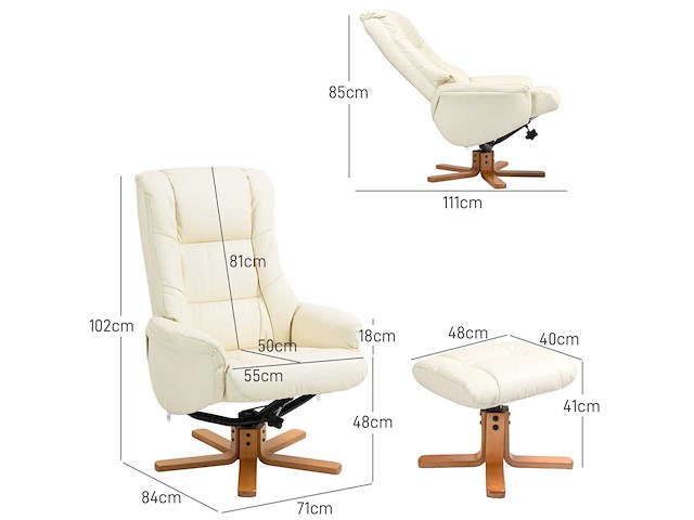 Nepleer gestoffeerde relaxstoel met voetsteun - crèmekleurig - afbeelding 4 van  6