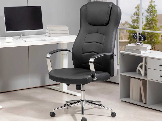 Nepleren bureaustoel, hoogte verstelbaar, gestoffeerde rugleuning, zwart - afbeelding 1 van  6