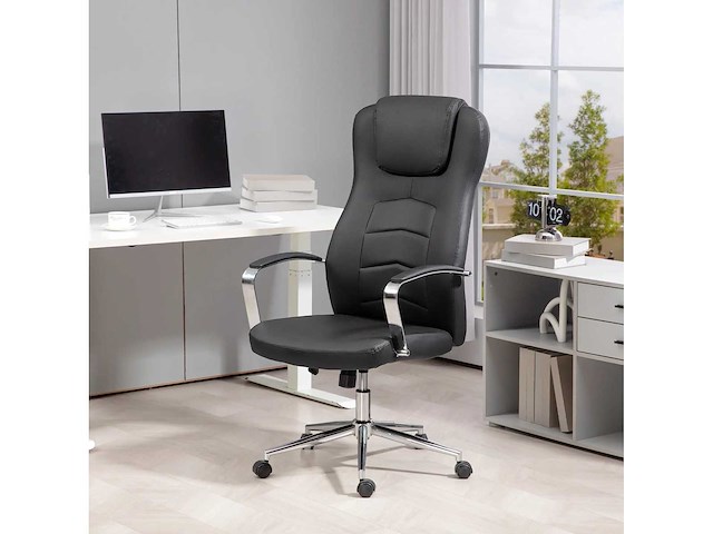 Nepleren bureaustoel, hoogte verstelbaar, gestoffeerde rugleuning, zwart - afbeelding 2 van  6