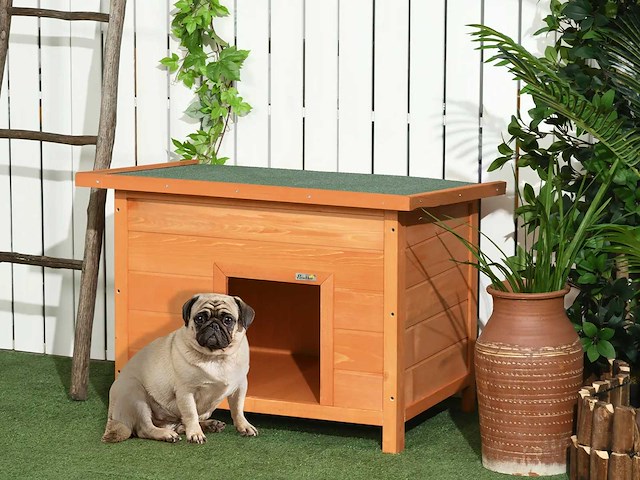 Niche pour chien chat en bois sur pied chenil toit ouvrant bitumé pin massif (x2) - afbeelding 1 van  10