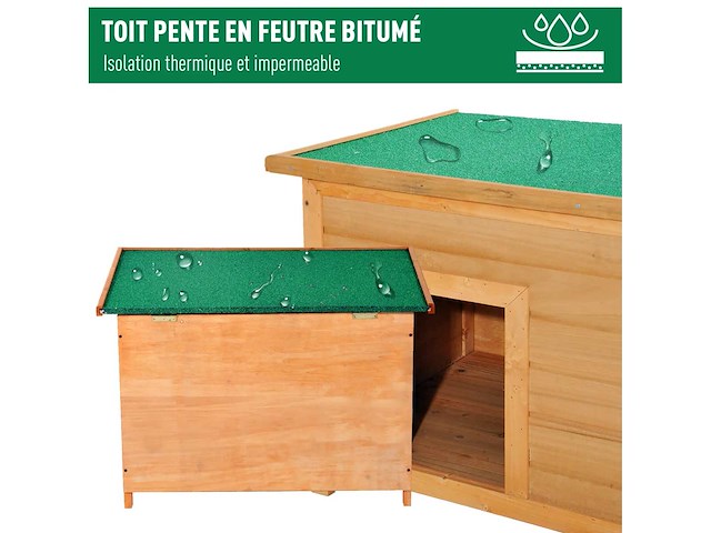 Niche pour chien chat en bois sur pied chenil toit ouvrant bitumé pin massif (x2) - afbeelding 6 van  10