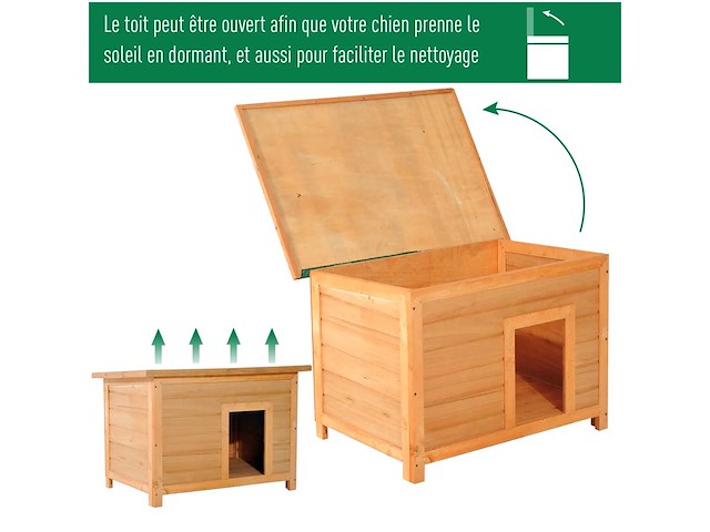 Niche pour chien chat en bois sur pied chenil toit ouvrant bitumé pin massif (x2) - afbeelding 8 van  10