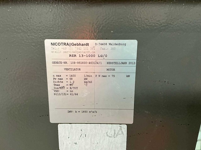 Nicotra gebhardt rzr 13-1000 lg/0 industriële radiaalventilator - afbeelding 9 van  9